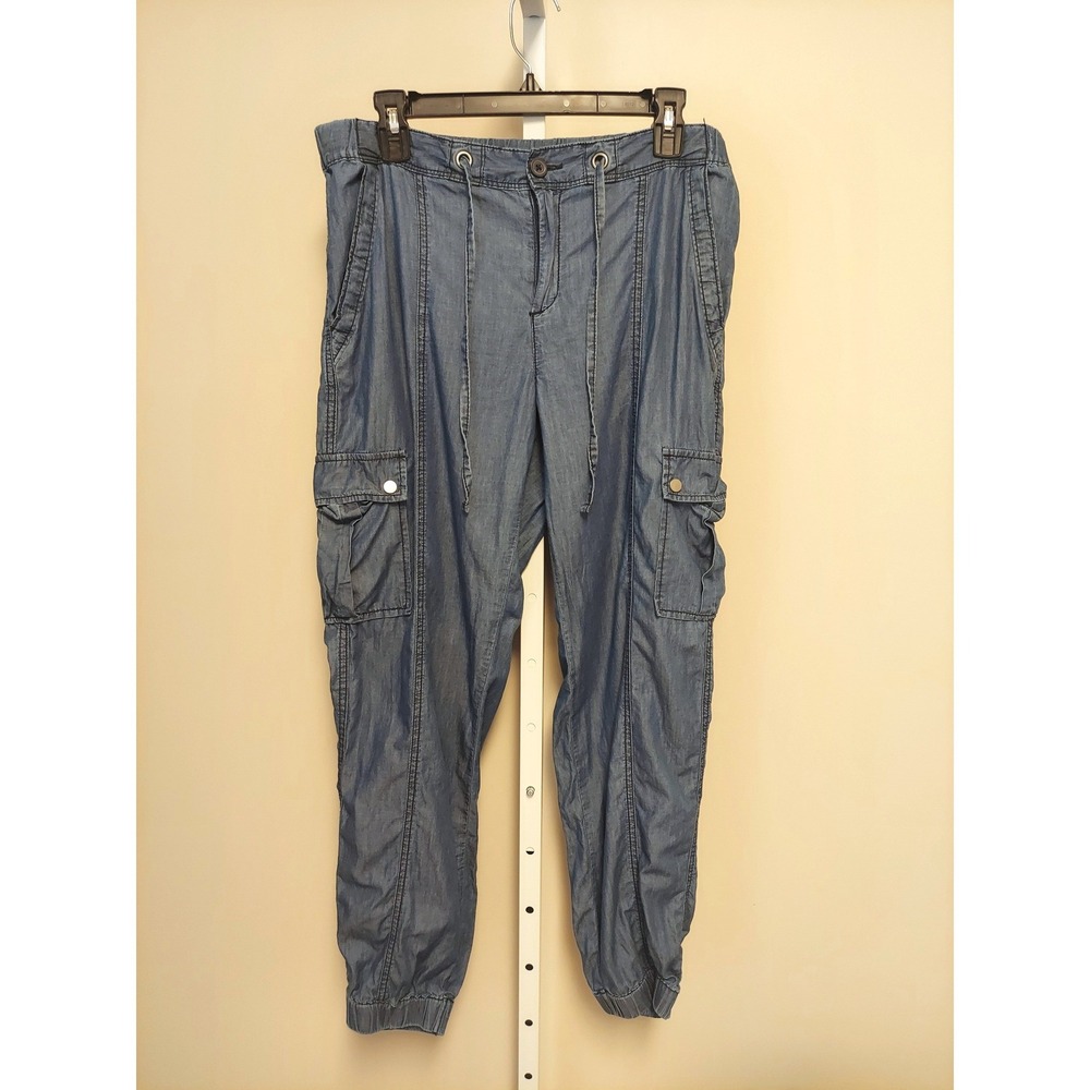 Joe Fresh Womens Blue Chambray Cargo Jogger Pants Size 10 Cotton Utility Casual‎